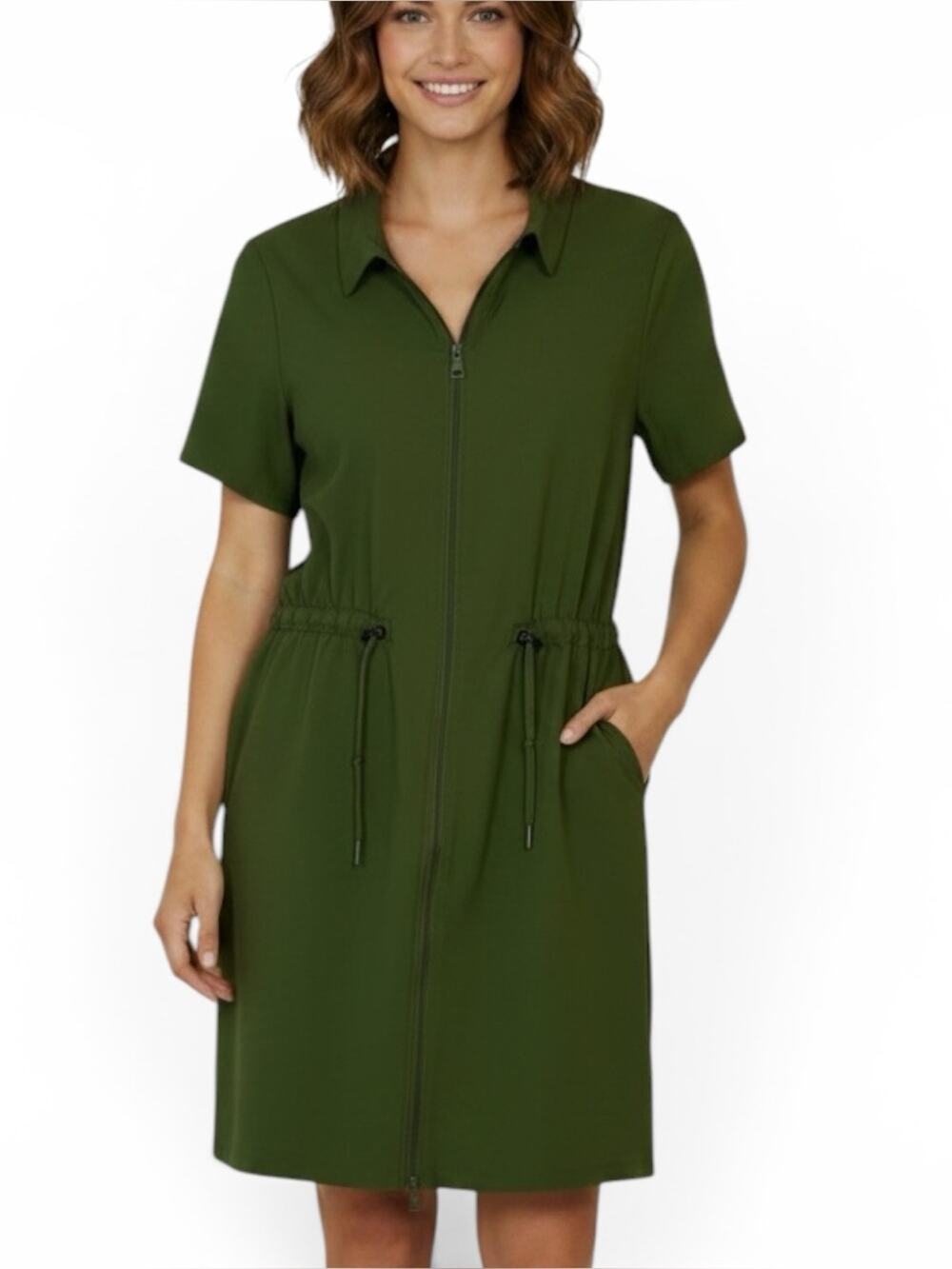 Beyond Yoga City Chic Mini Shirtdress Sage Green Sz XS Full Front Zip | EUC